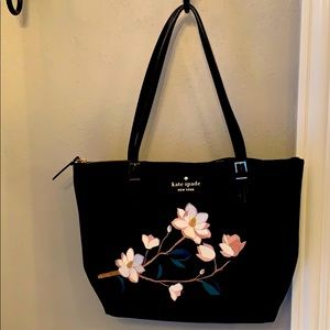 Kate Spade black floral nylon tote
